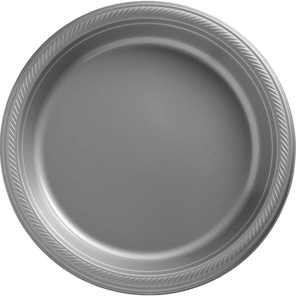 Amscan Silver Plastic Plates Big Party Pack, 50 Ct.