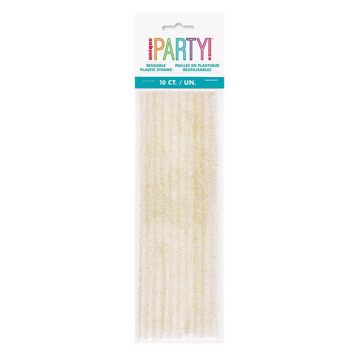 New Year's Gold Glitter Plastic Straws | 10ct